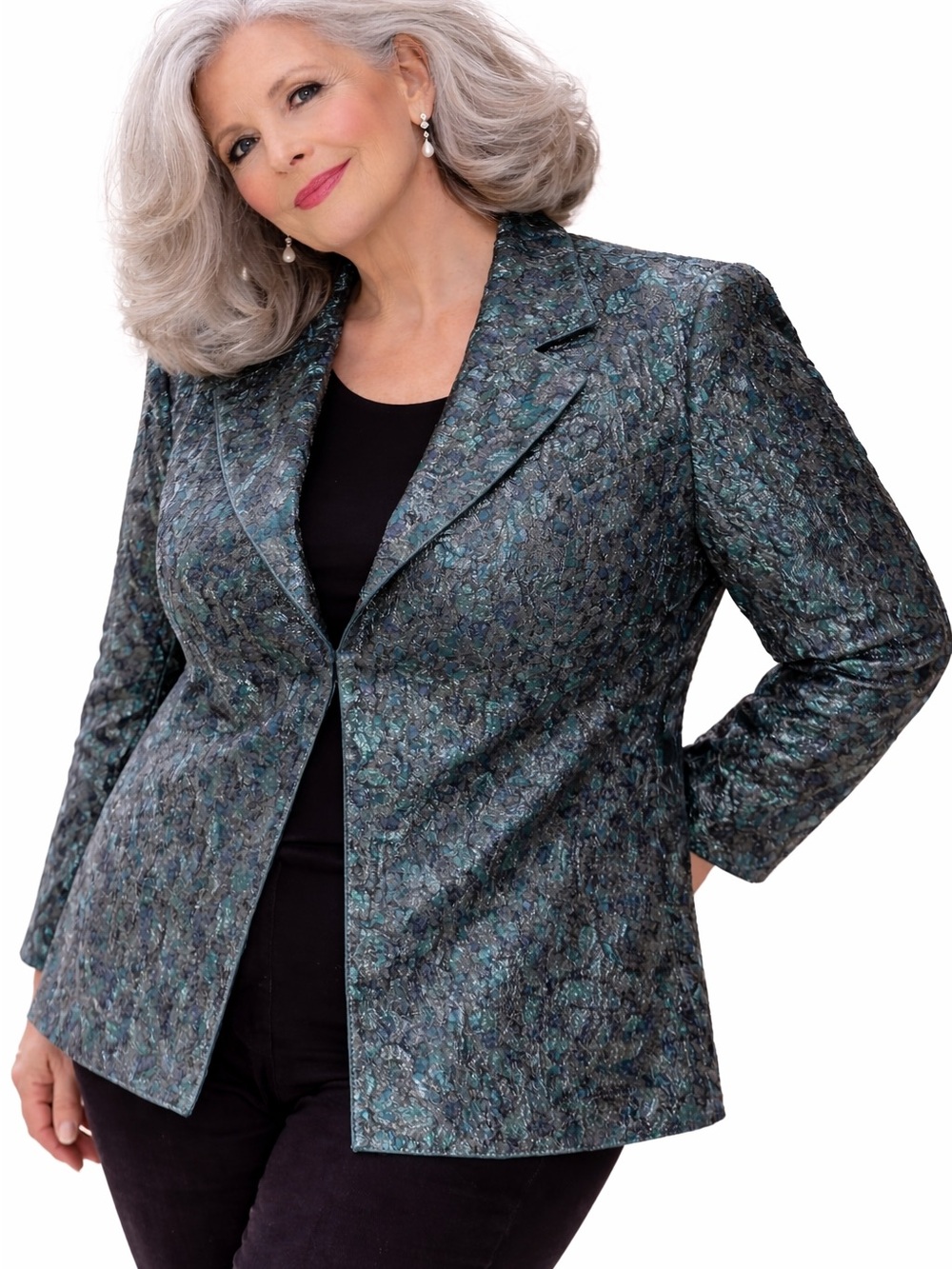 Women's Teal Jacquard Blazer/Jacket